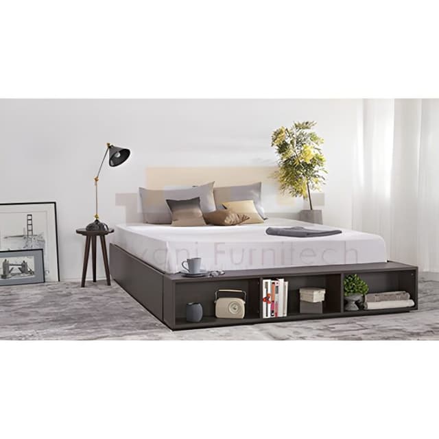 Modern Black Bed with Storage Shelves Modern Black Bed with Storage Shelves