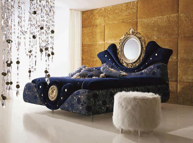 Royal Blue Maharaja Style Velvet upholstered Bed Royal Blue Maharaja Style Velvet upholstered Bed