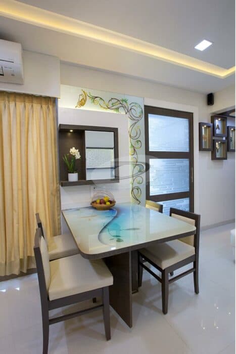 A Compact House has 4 Seater Dining Table with Acrylic Table Top & Wooden Framed Upholstered Chairs A Compact House has 4 Seater Dining Table with Acrylic Table Top & Wooden Framed Upholstered Chairs