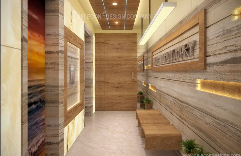 Foyer Wall treated with Travertine Stone & Niche – 1 Foyer Wall treated with Travertine Stone & Niche - 1