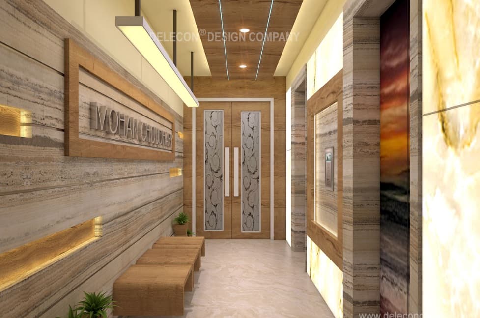 Foyer Wall treated with Travertine Stone & Niche Foyer Wall treated with Travertine Stone & Niche