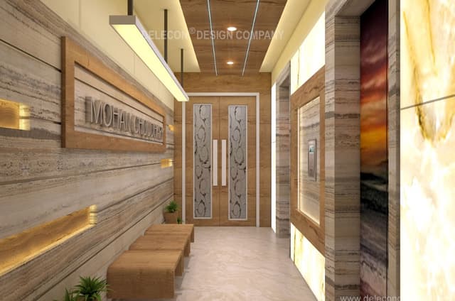 Foyer Wall treated with Travertine Stone & Niche Foyer Wall treated with Travertine Stone & Niche