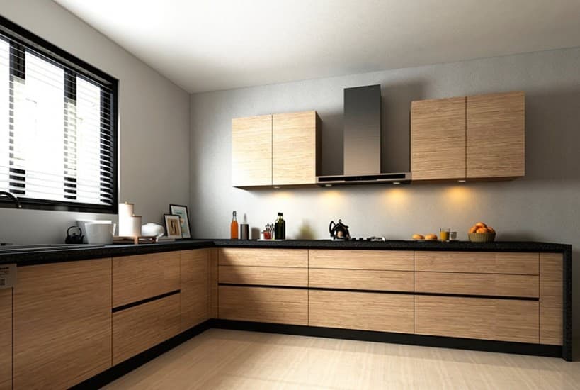 The Black & Wooden Finish Kitchen Design is Making Great Combination with White Walls The Black & Wooden Finish Kitchen Design is Making Great Combination with White Walls
