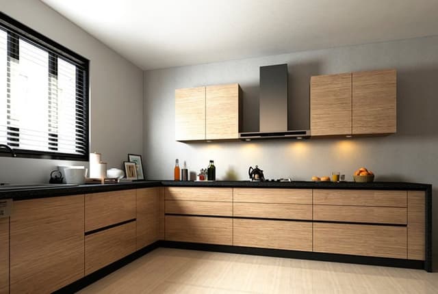 The Black & Wooden Finish Kitchen Design is Making Great Combination with White Walls The Black & Wooden Finish Kitchen Design is Making Great Combination with White Walls