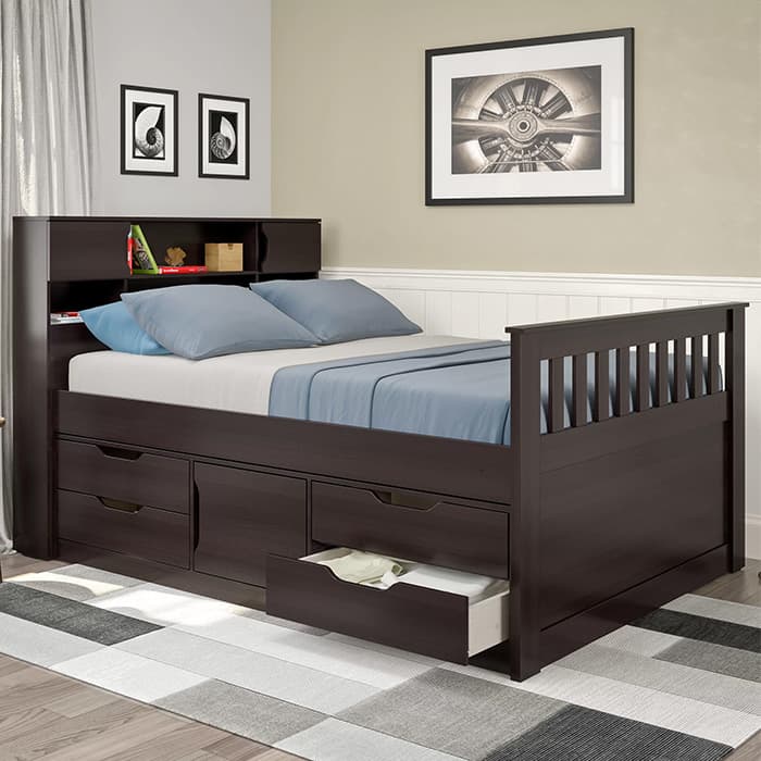High Wooden Bed with Storage Space at the Bottom Wooden Bed