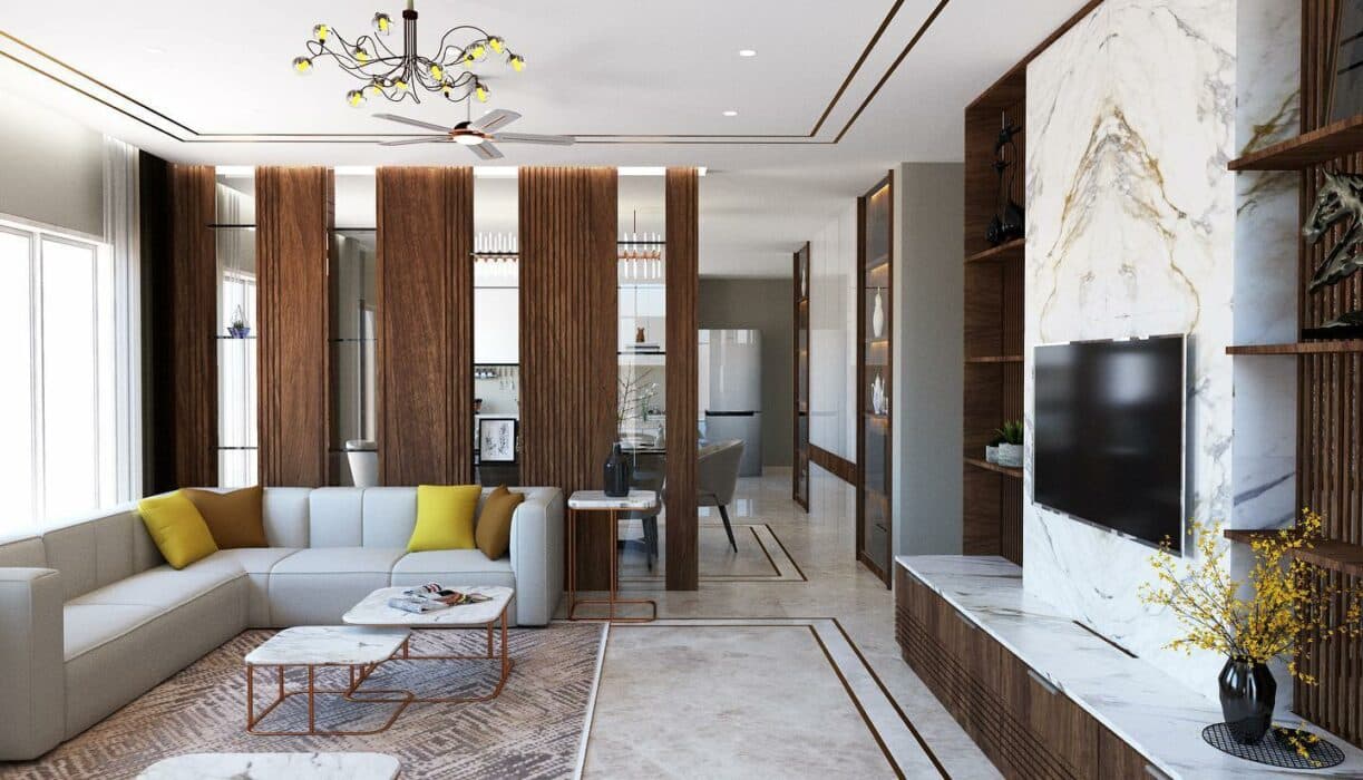 White & Brown Modern Style Living Room Living Room