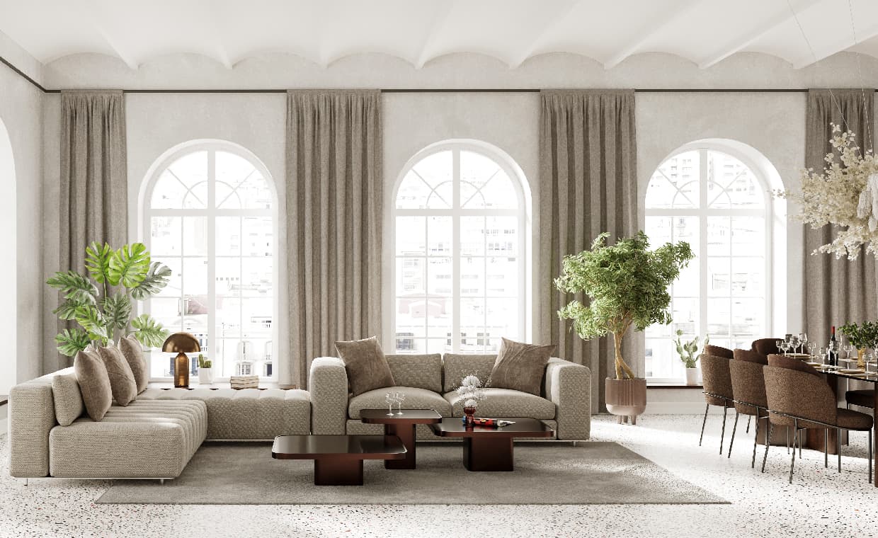 Interior arches incorporated in living room Interior arches incorporated in living room