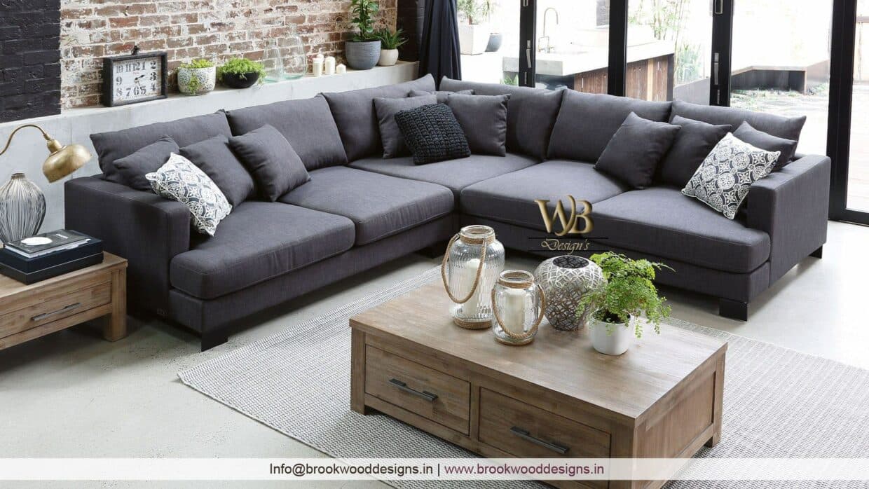 L -Shape Grey Linen Upholstered Sofa Design Detail Banner 0