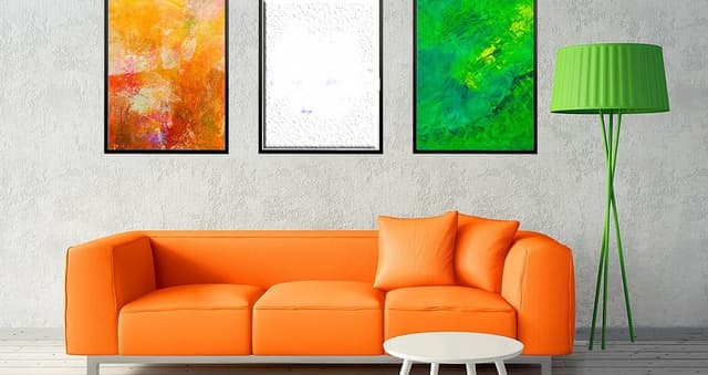 Tri-color Themed Space has 3 Seater Orange Sofa Tri-color Themed Space has 3 Seater Orange Sofa