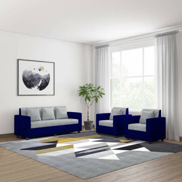 3 & Single Seater Navy Blue and White coloured Sofa 3 & Single Seater Navy Blue and White coloured Sofa