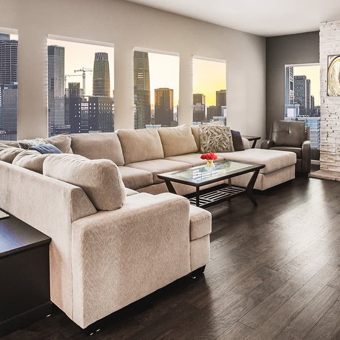 Beige coloured Linen Upholstered Sectional Sofa Beige coloured Linen Upholstered Sectional Sofa