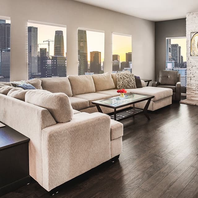 Beige coloured Linen Upholstered Sectional Sofa Beige coloured Linen Upholstered Sectional Sofa