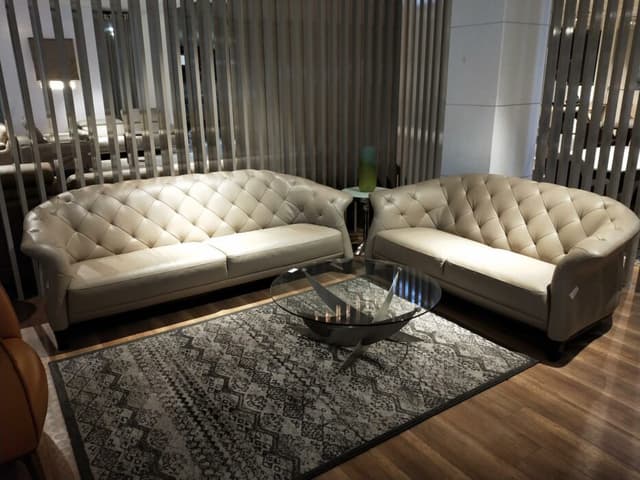 Off White Coloured Leather Upholstered Chesterfield Sofa Off White Coloured Leather Upholstered Chesterfield Sofa