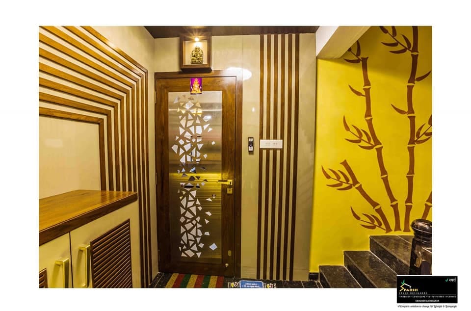 Bright Hallway with a Closed Wooden Door Bright Hallway with a Closed Wooden Door