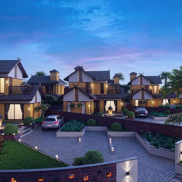 Modern Residential Space Features Identical Houses Modern Residential Space Features Identical Houses