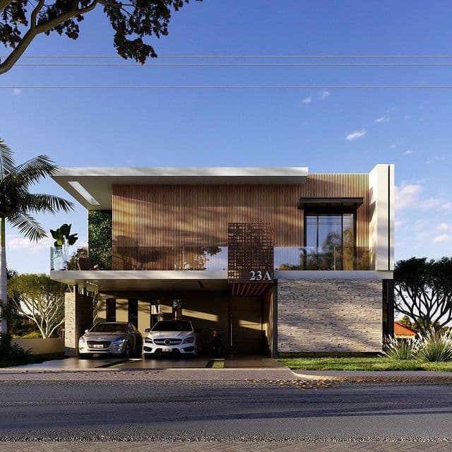 Modern House with Various Distinguishing Features and Materials Modern House with Various Distinguishing Features and Materials