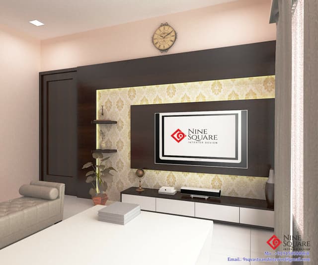 TV Unit Placed on a Golden-Designed Stencil Wallpaper TV Unit Placed on a Golden-Designed Stencil Wallpaper