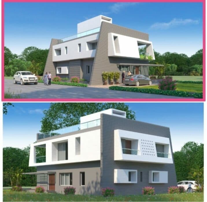 Modern Two-Storied House Highlighted by Grey Stone Modern Two-Storied House Highlighted by Grey Stone