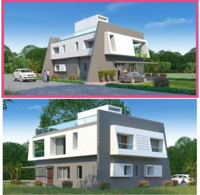 Modern Two-Storied House Highlighted by Grey Stone Modern Two-Storied House Highlighted by Grey Stone