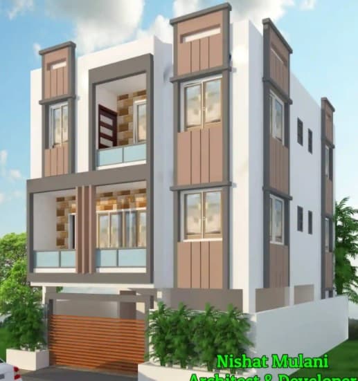 Three Storied Modern Building in Browns and Grey Three Storied Modern Building in Browns and Grey