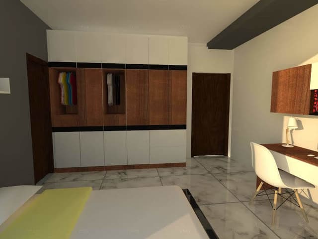 Modern Wardrobe is Placed in a White-Themed Bedroom Modern Wardrobe is Placed in a White-Themed Bedroom