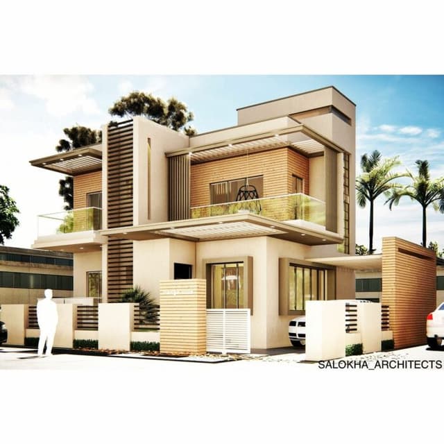 Modern Two-Story House with a Flat Roof and Multiple Balconies Modern Two-Story House with a Flat Roof and Multiple Balconies