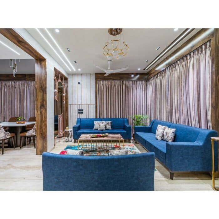 Spacious and Luxurious Living Room Featuring Light Blue Sofas Spacious and Luxurious Living Room Featuring Light Blue Sofas