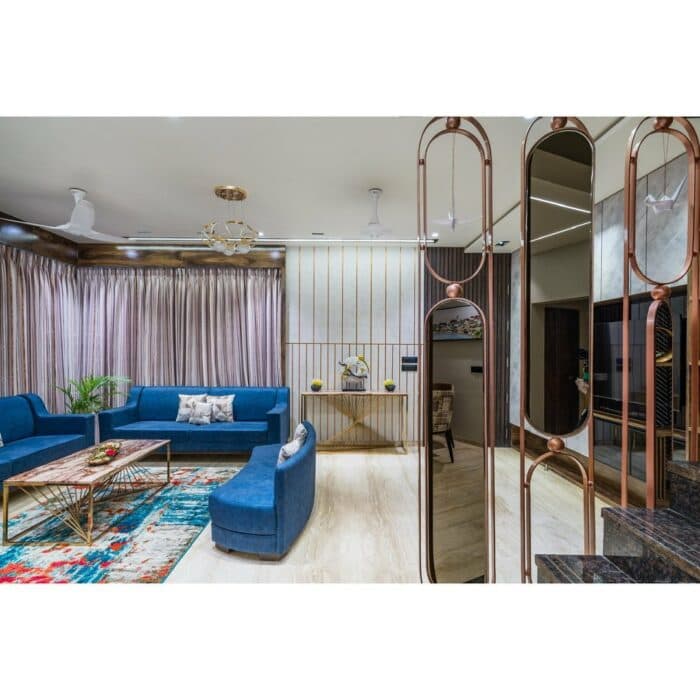 Spacious and Luxurious Living Room Featuring Light Blue Sofas Spacious and Luxurious Living Room Featuring Light Blue Sofas