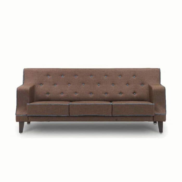 Brown Three-Seater Sofa with Tufted Backrest and Seat Cushions Brown Three-Seater Sofa with Tufted Backrest and Seat Cushions