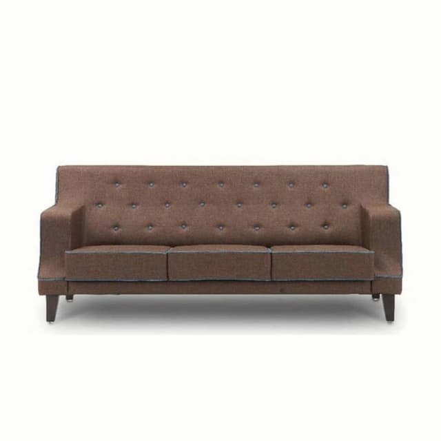 Brown Three-Seater Sofa with Tufted Backrest and Seat Cushions Brown Three-Seater Sofa with Tufted Backrest and Seat Cushions