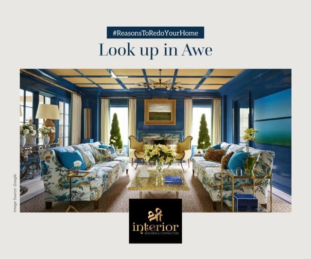 Deep Blue Glossy Walls and a Coffered Ceiling Deep Blue Glossy Walls and a Coffered Ceiling